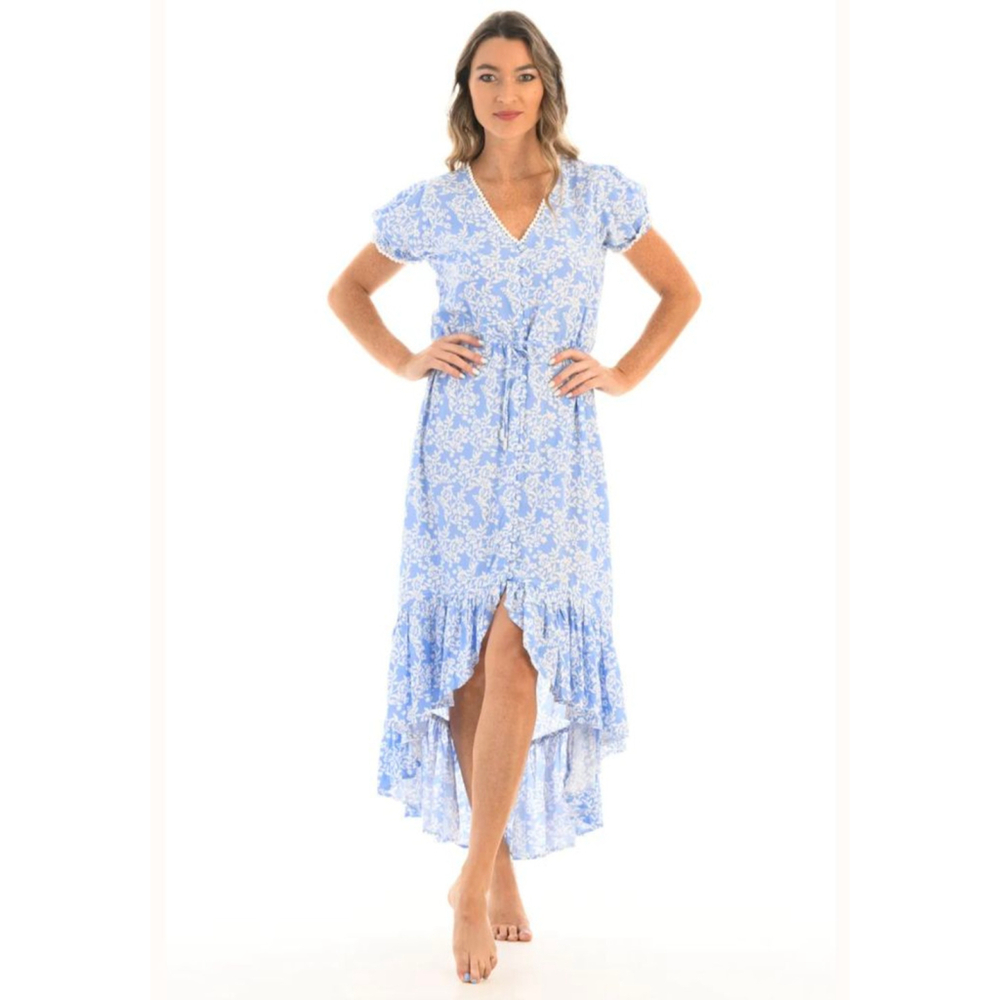 Women's Walker & Wade Blue White Floral High Low Dress S